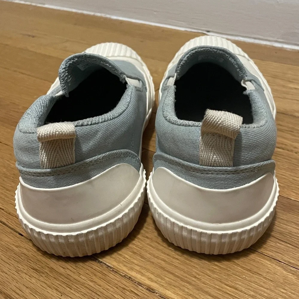 ZARA SRPLS Light Blue Canvas Slip On Sneakers Round Toe White Rubber Cap Size 39